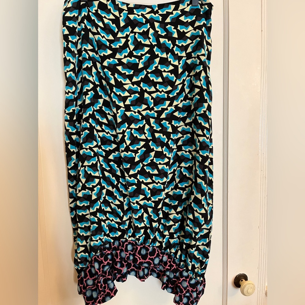 Marni Silk Mixed Print Bubble Ruffle Midi Skirt (Made in Italy)
